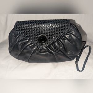 Vintage Fendi Black Woven Flap Clutch Shoulder Bag.